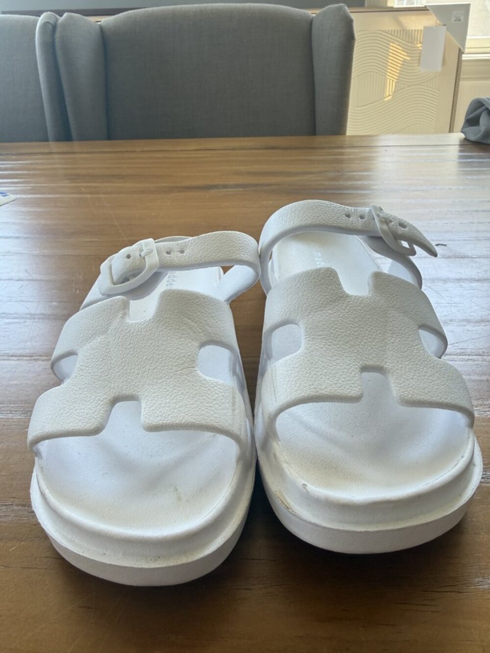Madden Girl White Buckle Slide Sandals Size 8